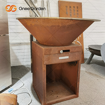 गोल दीया 100cm पाक कला प्लेट के साथ जंग खाए रंग आउटडोर BBQ ग्रिल चारकोल धूम्रपान करने वाला