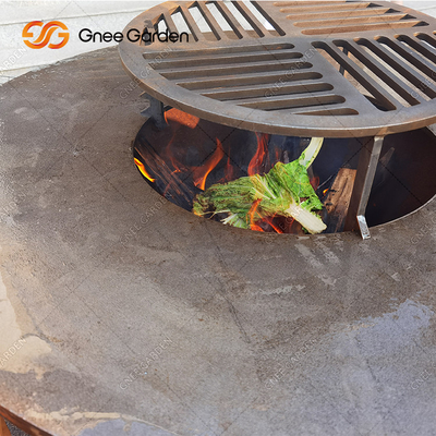 गोल दीया 100cm पाक कला प्लेट के साथ जंग खाए रंग आउटडोर BBQ ग्रिल चारकोल धूम्रपान करने वाला