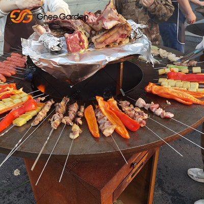 कोर्टेन स्टील गार्डन BBQ आउटडोर कुकिंग ग्रिल्स एंटीक फायर पिट 31.5&quot;