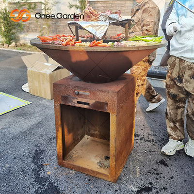 कोर्टेन स्टील गार्डन BBQ आउटडोर कुकिंग ग्रिल्स एंटीक फायर पिट 31.5&quot;