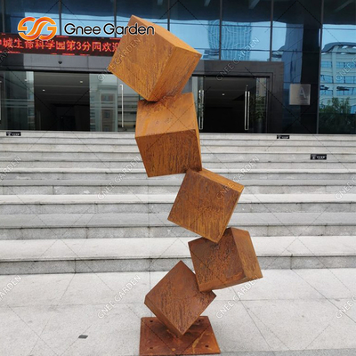 लॉन के लिए डेंजर ब्लॉक कॉर्टन स्टील स्कल्पचर रस्टेड मेटल गार्डन मूर्तियां